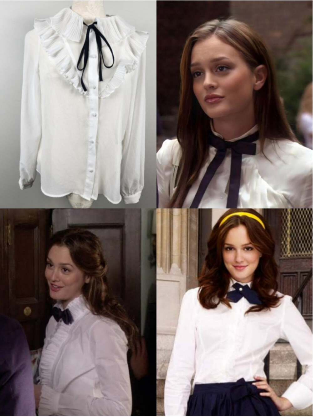 Zara White Long Sleeve Top Black Bow Blair Waldorf Sz S Preppy Dark Academia